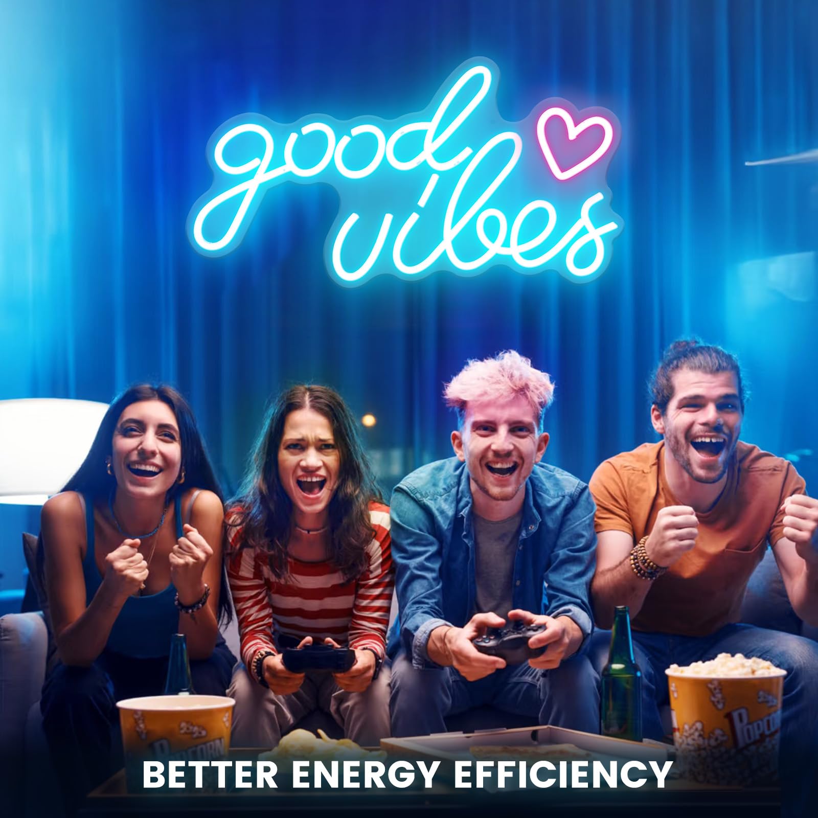 Blue Good Vibes Néon Led, Néon Mural Lettre Usb, Pour Chambre à Coucher, Chambre D'Enfant, DéCoration Murale, Bar, Mariage, FêTe