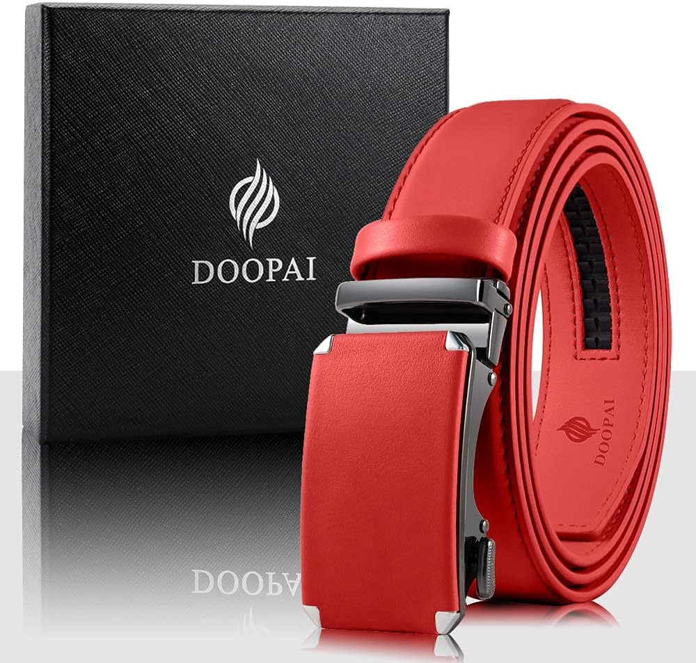 DOOPAI Mens Belt, Ratchet Belt Dress with 1 3/8" Genuine Leather, Slide Belt with Easier Adjustable Buckle, Trim to Fit