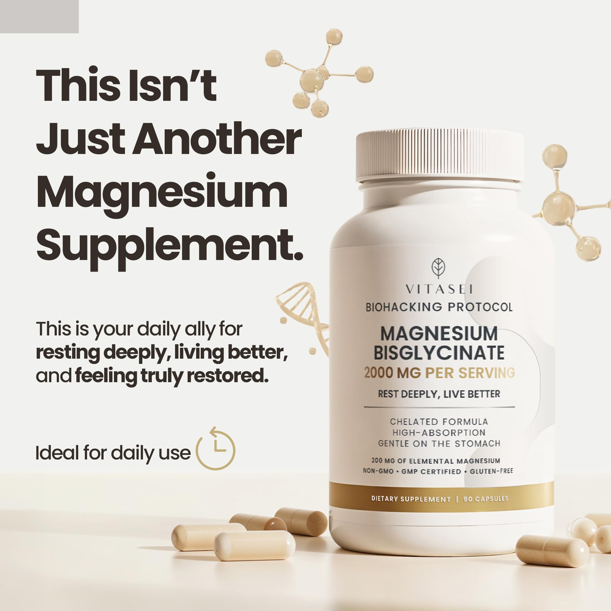 VITASEI Magnesium Bisglycinate Supplement – Chelated Formula, 90 Capsules — Amazon image 2