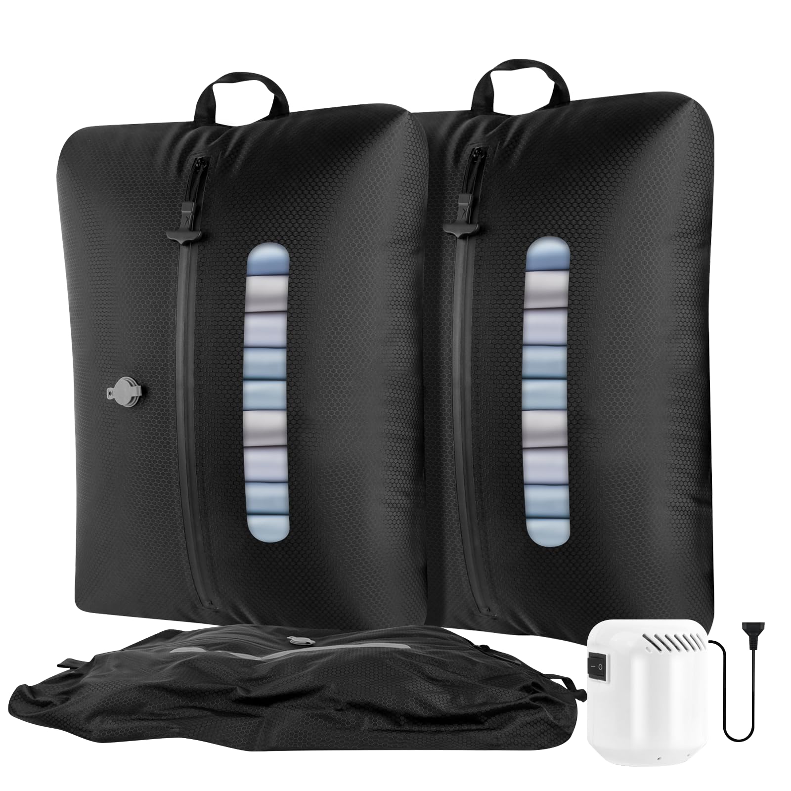 AIDONS Vakuumbeutel für Kleidung mit Pumpe - IP67 Wiederverwendbare Vakuumtaschen für Koffer, 5kPa Pumpe für Kleidung Bettwäsche, Reise Koffer Dienstreise Urlaub(2 Vakuumbeutel mit Pumpe)