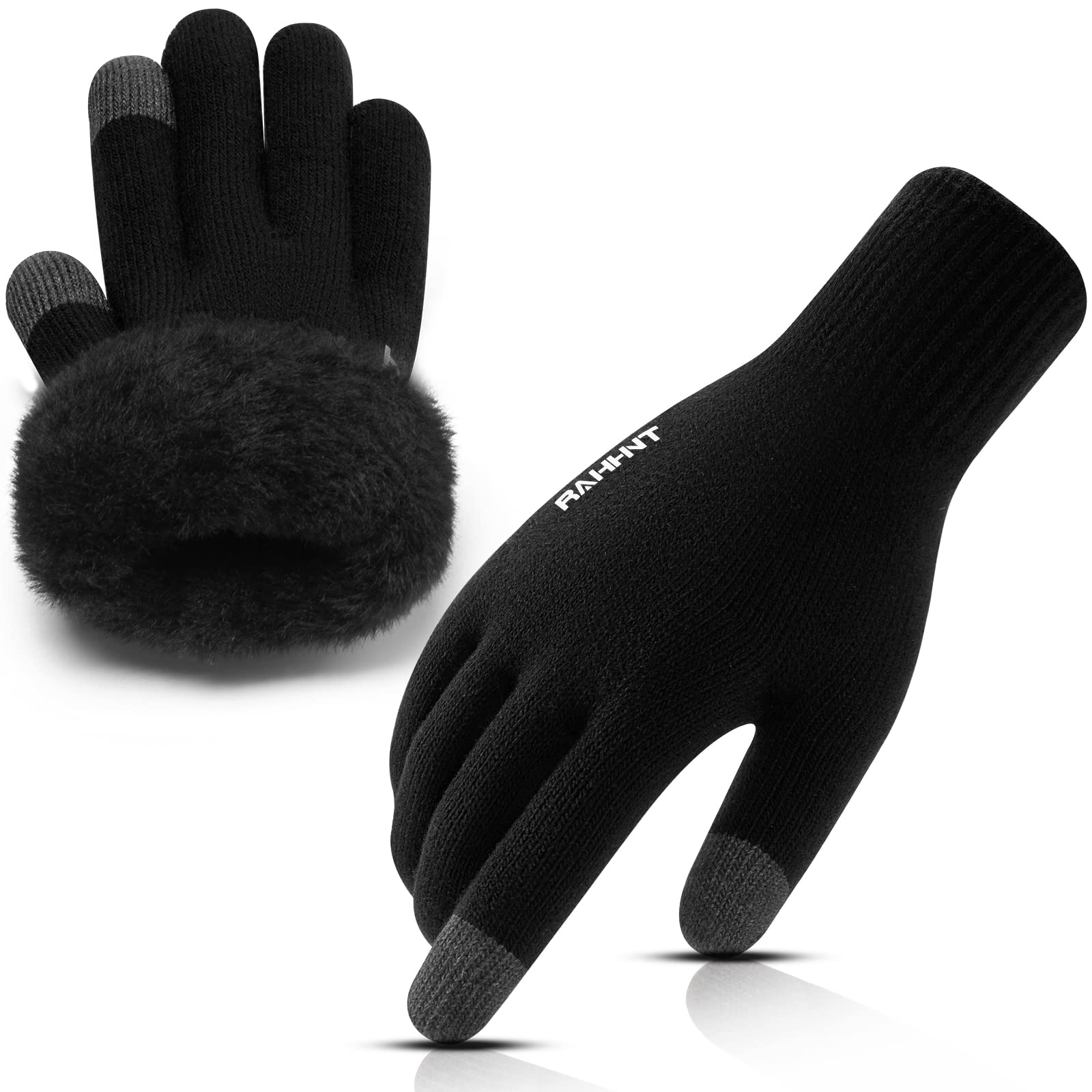 Rahhint Guanti Invernali Uomo Donna - Guanti Termici Uomo Antiscivolo - Guanti Lana Touch Screen Donna Guanti da Sci Smartphone Computer