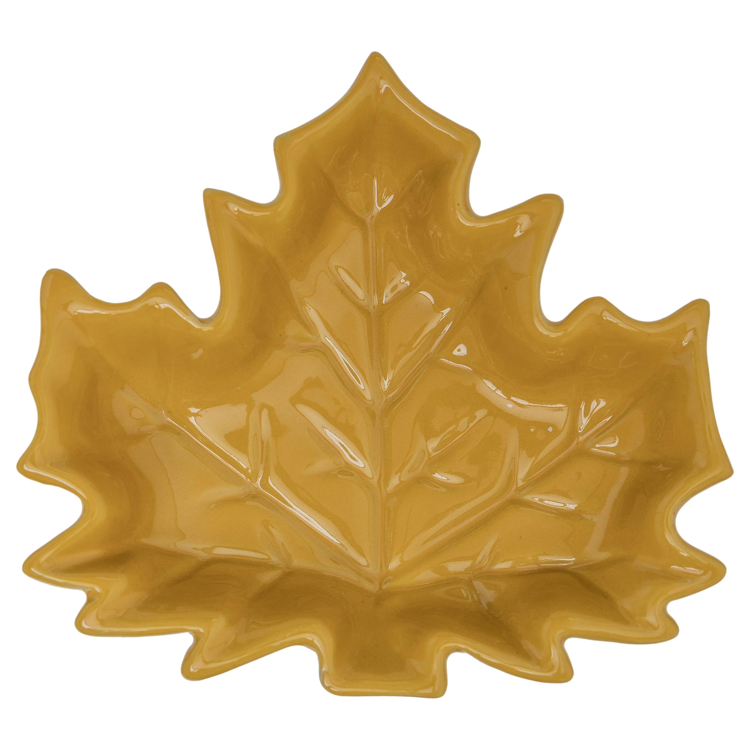 Boston International Porcelain Plate Fall Thanksgiving Small Serving Dish, 6.25" x 5.75", Yellow Leaf