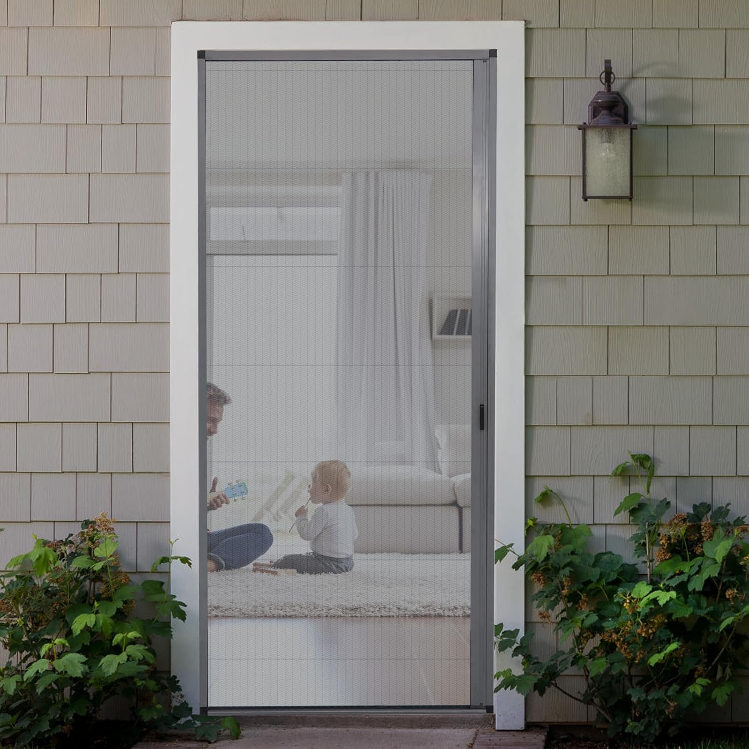 Retractable No-Drilling Sliding Screen Door, Seamless Aluminum Frame Low-Profile Tracks for Closer to Nature, Keeping Insects Out, Pet and Child-Friendly, Customizable Sizes for Your Opening