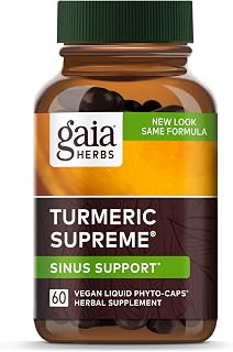 Gaia Herbs Turmeric Supreme Sinus Support - Helps Provide Sinus Relief &Healthy Response* -with Turmeric Curcumin, Black Pepper & More -60 Vegan Liquid Phyto-Caps(15-Day Supply)