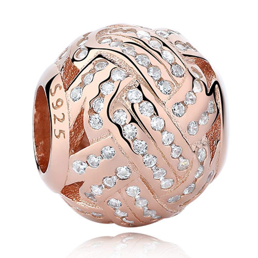CMBSSTFC Bracciale con ciondoli Adatto Perline a Forma di Cuore d'Amore in Oro Rosa in Argento Sterling 925 per la creazione di Gioielli da Donna