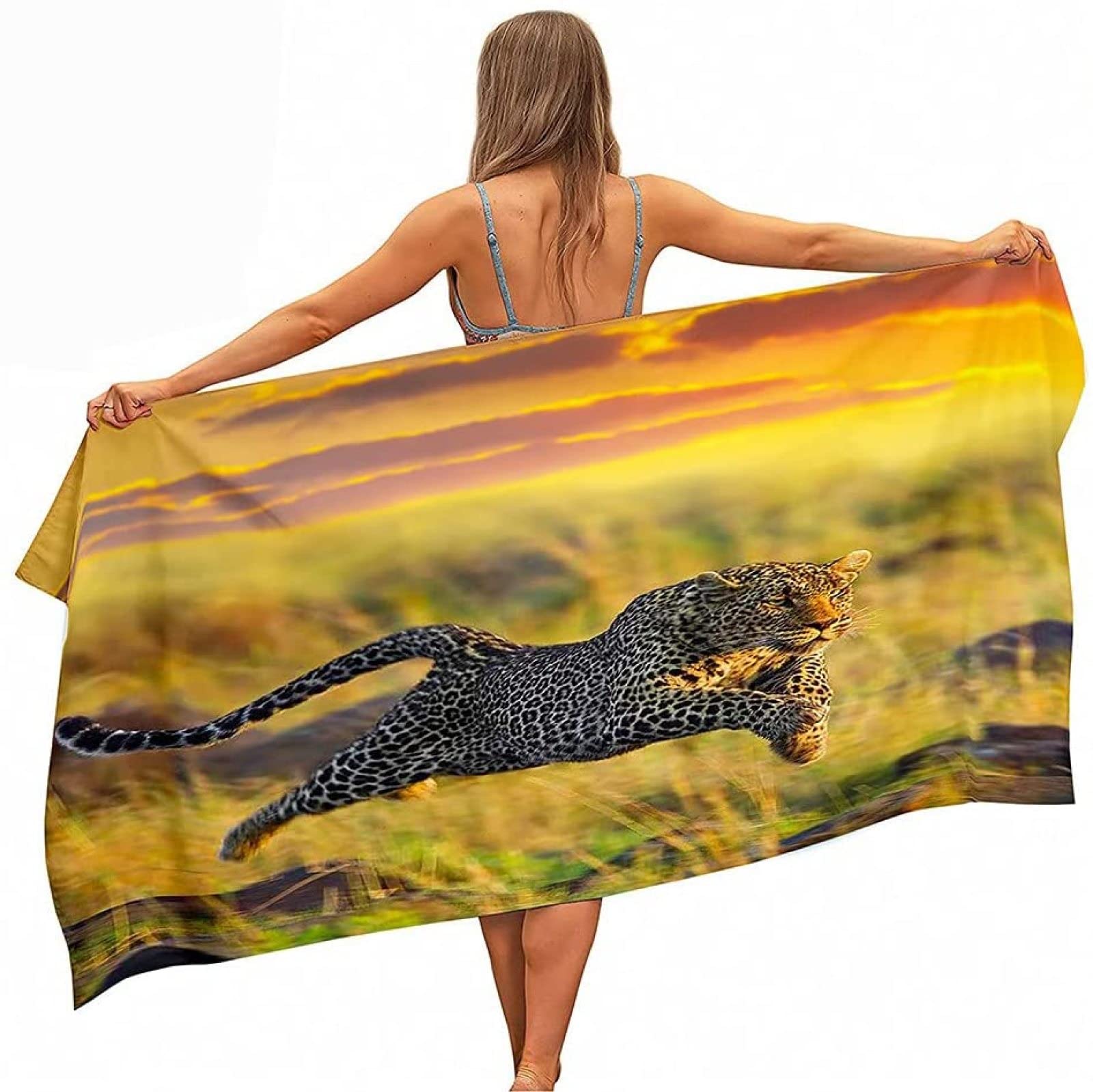 Telo Mare Microfibra Ghepardo Grande 200x200 cm, Antisabbia ad Impermeabile, Asciugamano da Spiaggia Leopardo, Leggero Teli Mare, per Mare Picnic e Bagno Uomo Donna