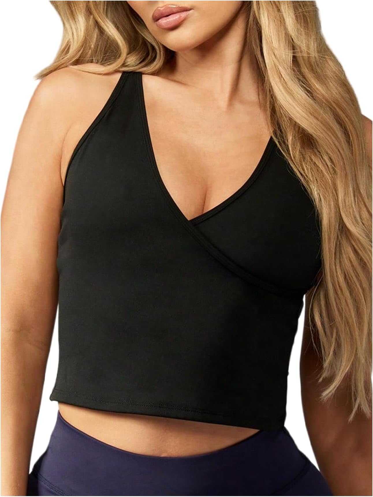 Women's Criss Cross Workout Tank Top Wrap V Neck Sleeveless Fitted Yoga Gym Exercise Crop Tops