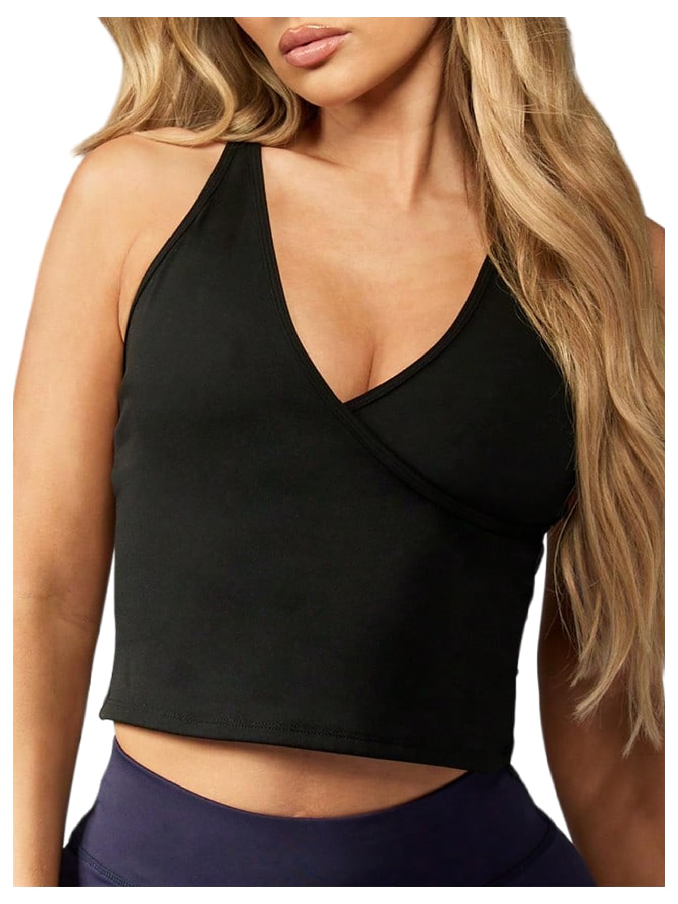 Women's Criss Cross Workout Tank Top Wrap V Neck Sleeveless Fitted Yoga Gym Exercise Crop Tops