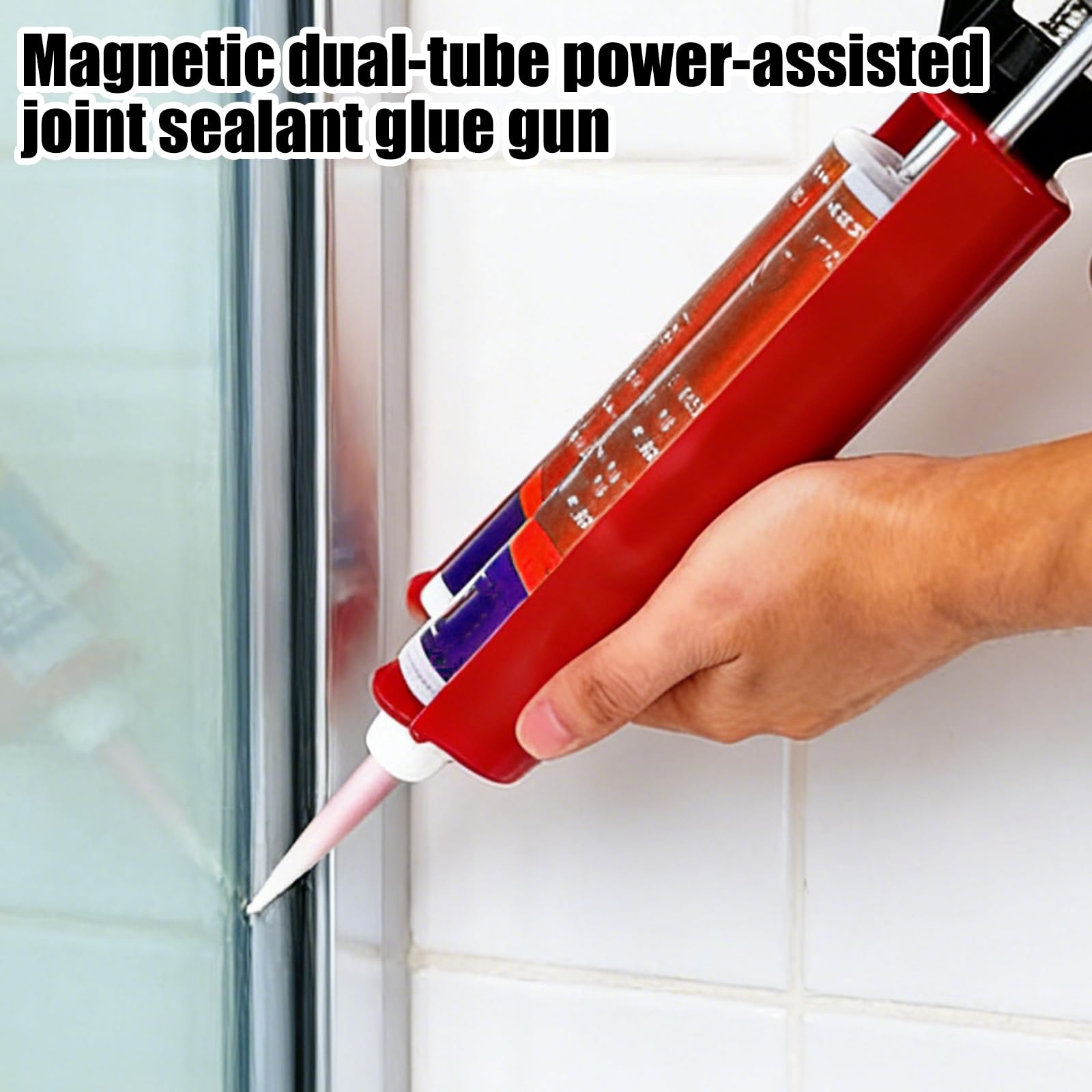 Pistola a doppia cartuccia, pistola applicatore manuale per fughe, pressa per cartucce, 2 K fino a 400 ml, applicatore per colla bicomponente, rapporto di miscelazione per sigillanti epossidici (rosso