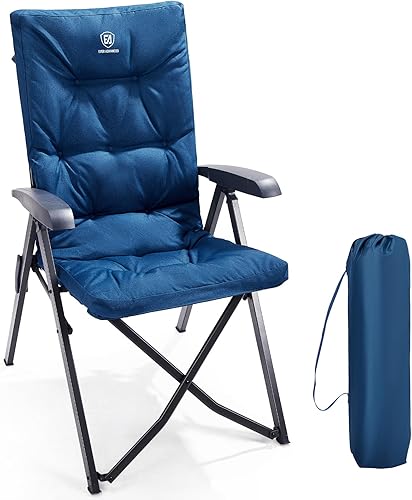 EVER ADVANCED Silla de camping plegable acolchada de 4 posiciones, reclinable ajustable con respaldo alto, portátil para adultos, capacidad de peso