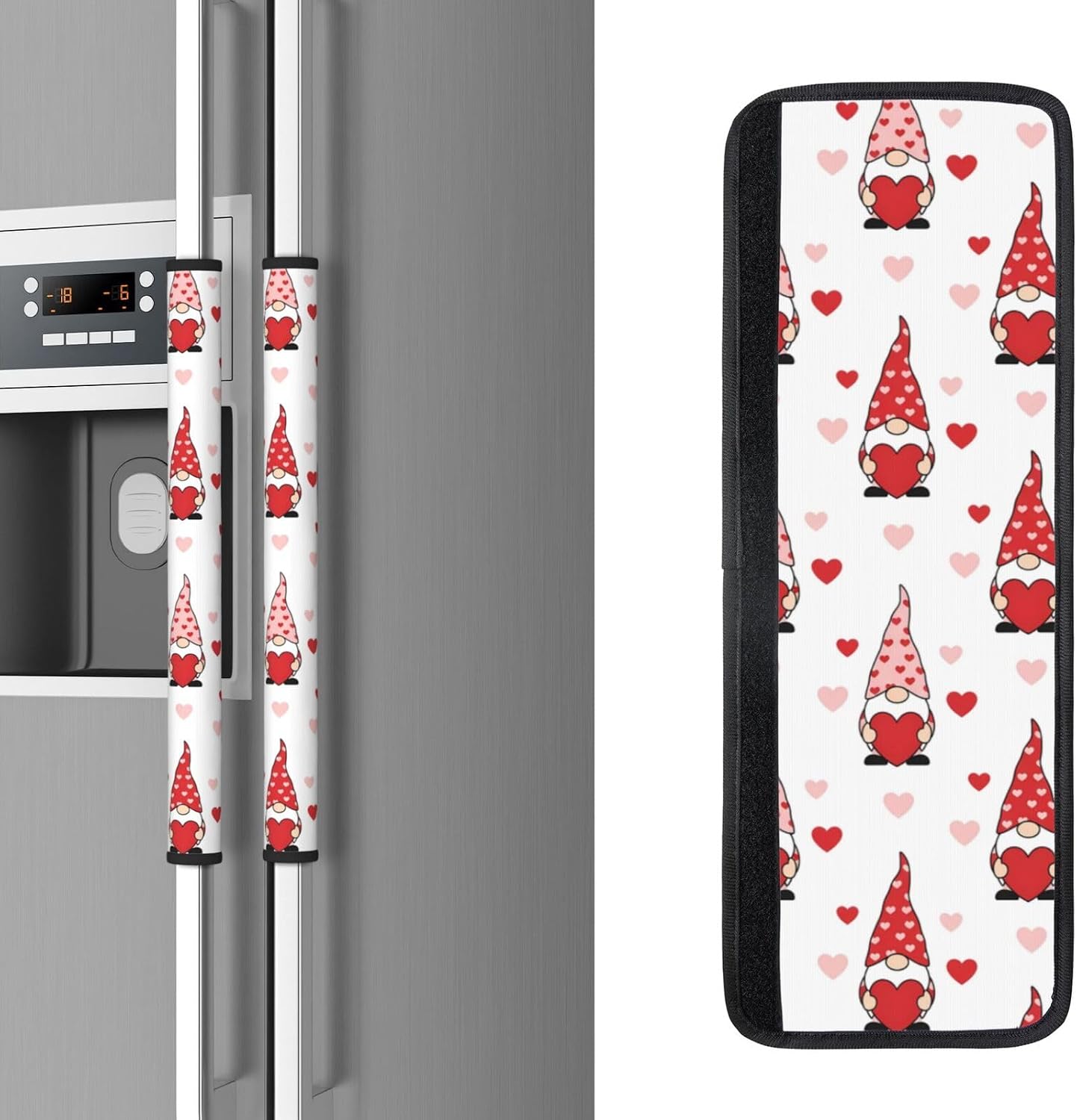 Romantic Refrigerator Handle Covers Cute Gnomes Pink Red Hearts Fridge Handle Covers Set of 2 Refrigerator Door Handle Covers for Kitchen Decor Door Handle Covers for Oven Dishwasher