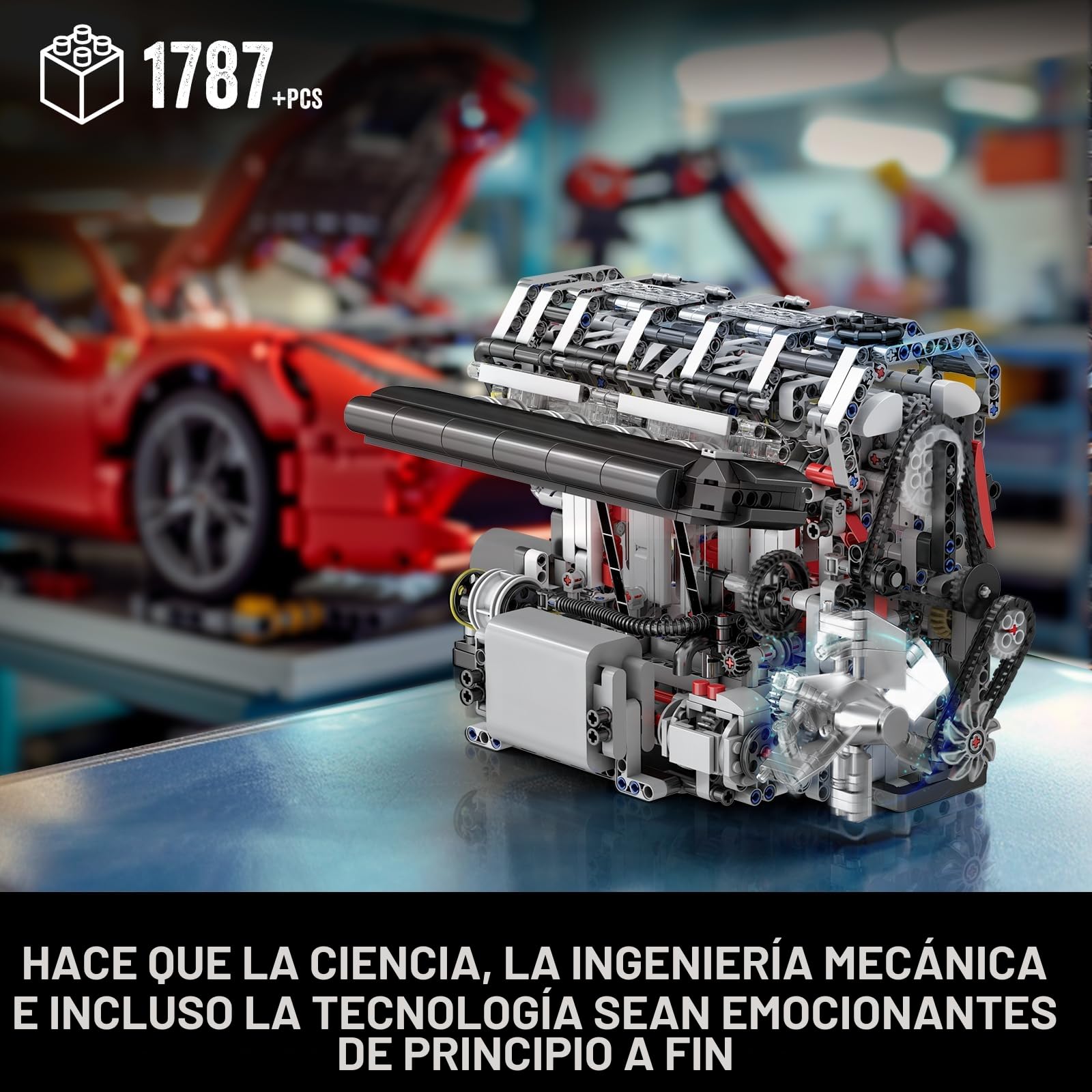 Mould King 10087 Tecnología L4 Motor Bloques de Construcción Juguete, 1787 Piezas 4 Cilindros Motor Kit Bloques de Construcción de Regalo para Niños