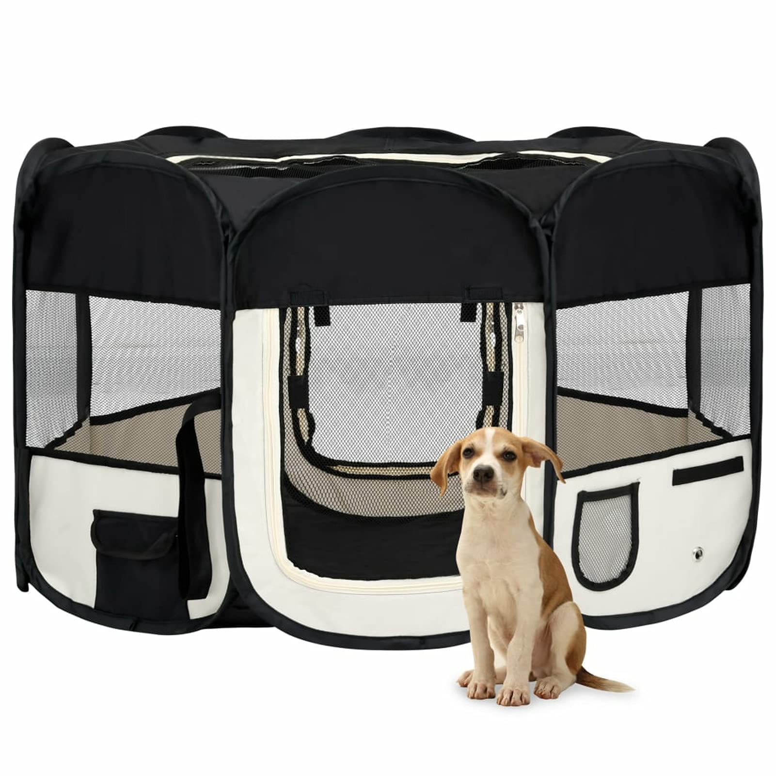 Homgoday Corralito plegable para perros con bolsa de transporte, negro, 125 x 125 x 61 cm, adecuado para perros, cachorros, gatos y conejos, plegable, ideal para uso en interiores y exteriores, corral