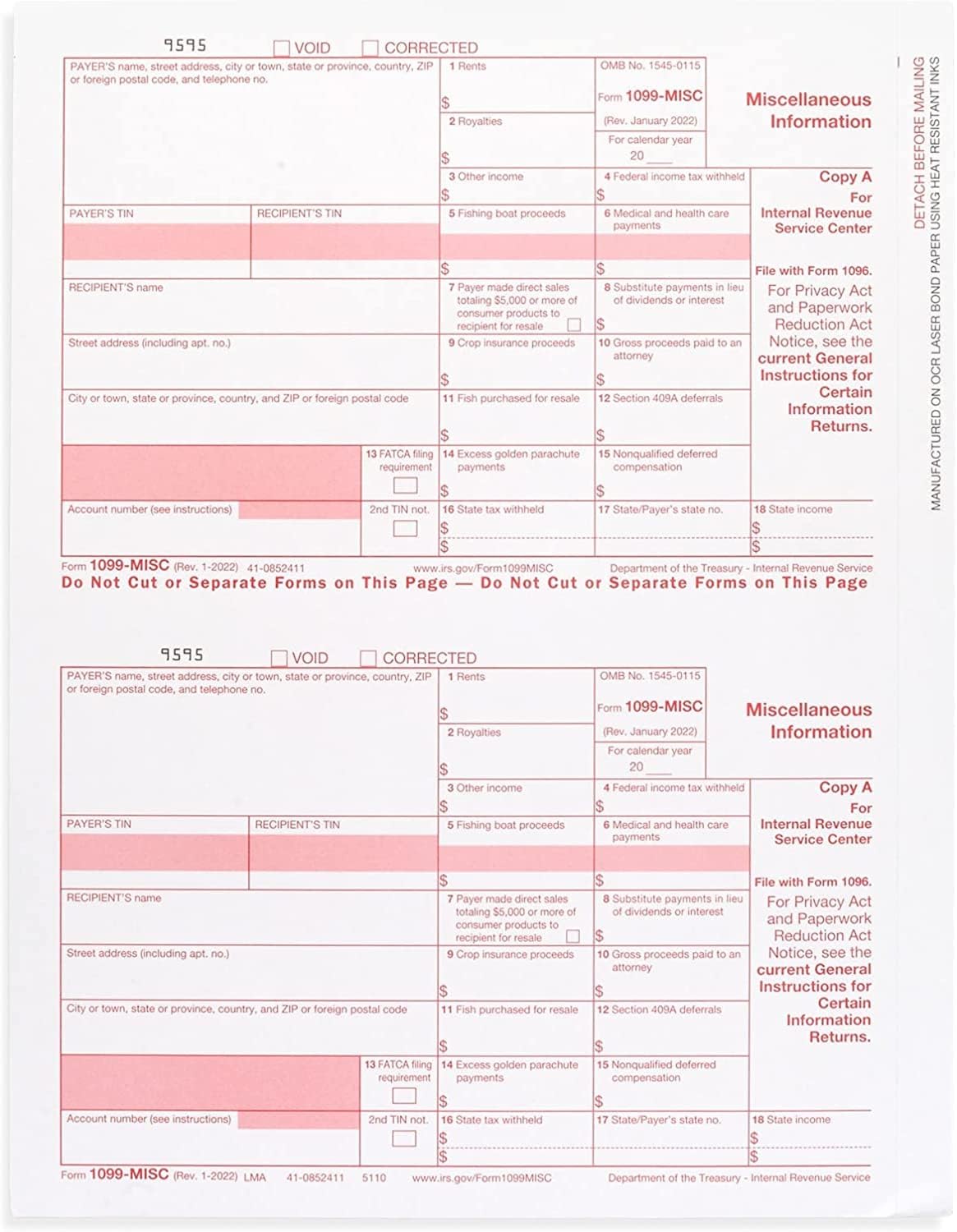 1099 Misc Tax Forms 2022, 4 Part Laser Tax Forms Kit for 25 Vendor with 25 Self-Seal Envelopes, Designed for QuickBooks and Accounting Software : Office Products