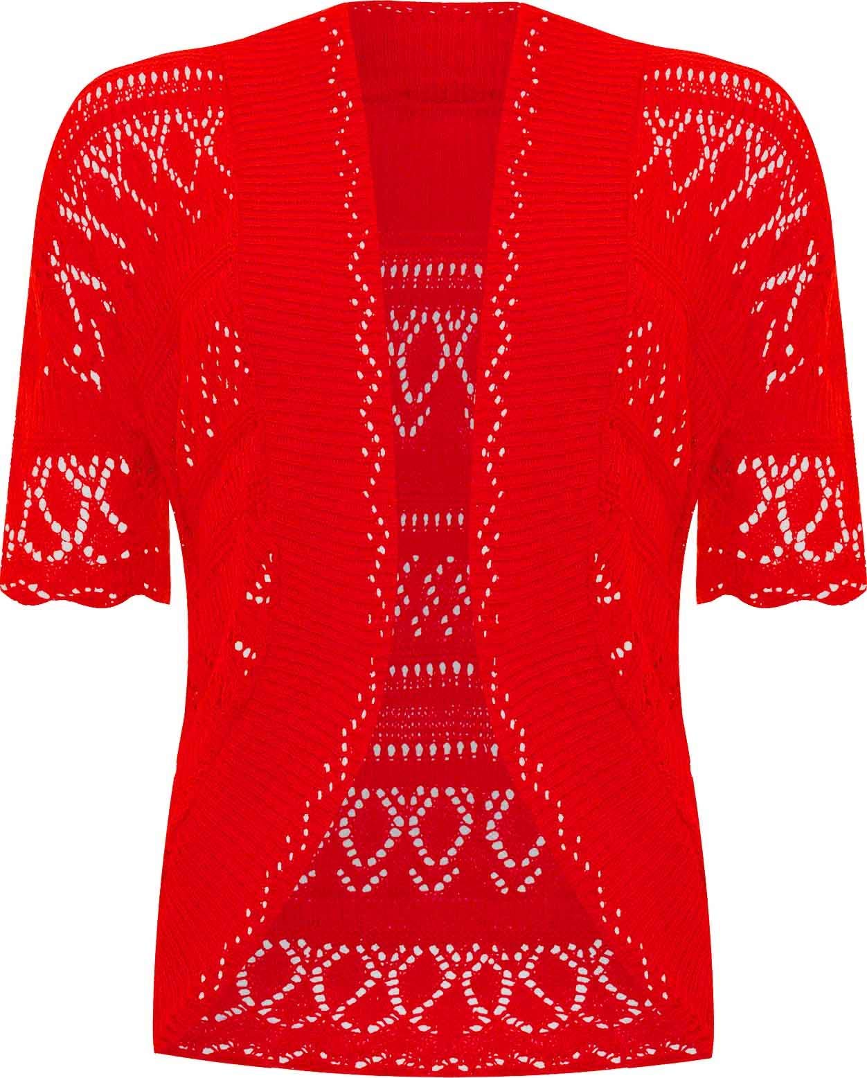 Vr7 Women's Red Bolero Cardigans For Shrugs Light Weight Short Sleeves Knitted Shrug Crochet Lace Cardigan Cotton Summer Kimono Jackets Uk Casual Cropped Bolero For Evening Dress