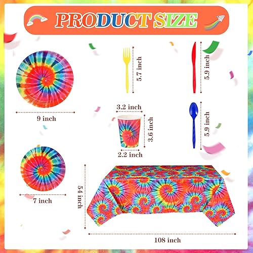 Miniatura 4 de Yaomiao Juego de vajilla de 171 piezas con diseño de teñido anudado para decoración de cumpleaños, para fiestas, incluye 24 unidades, incluye