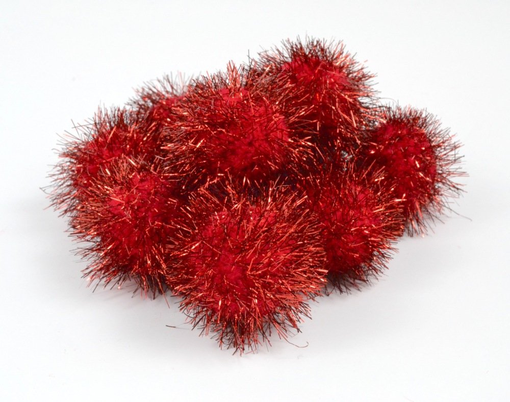 Red Glitter Pom Poms 1 Inches
