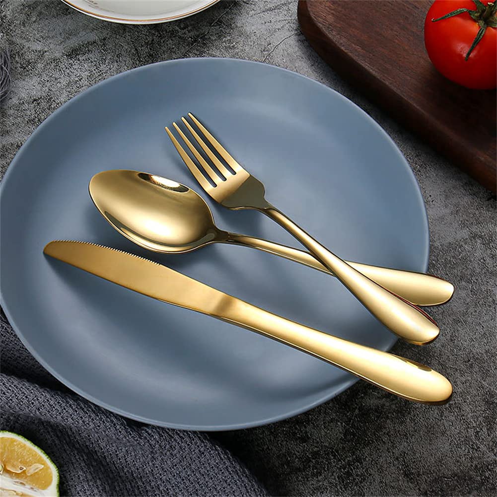 Ensemble De Couverts en Acier Inoxydable Forgé 24Pcs, Conception Classique Et Simple, en Argent d'argent en Acier Inoxydable pour La Maison/Bureau/Fête,Blue Gold