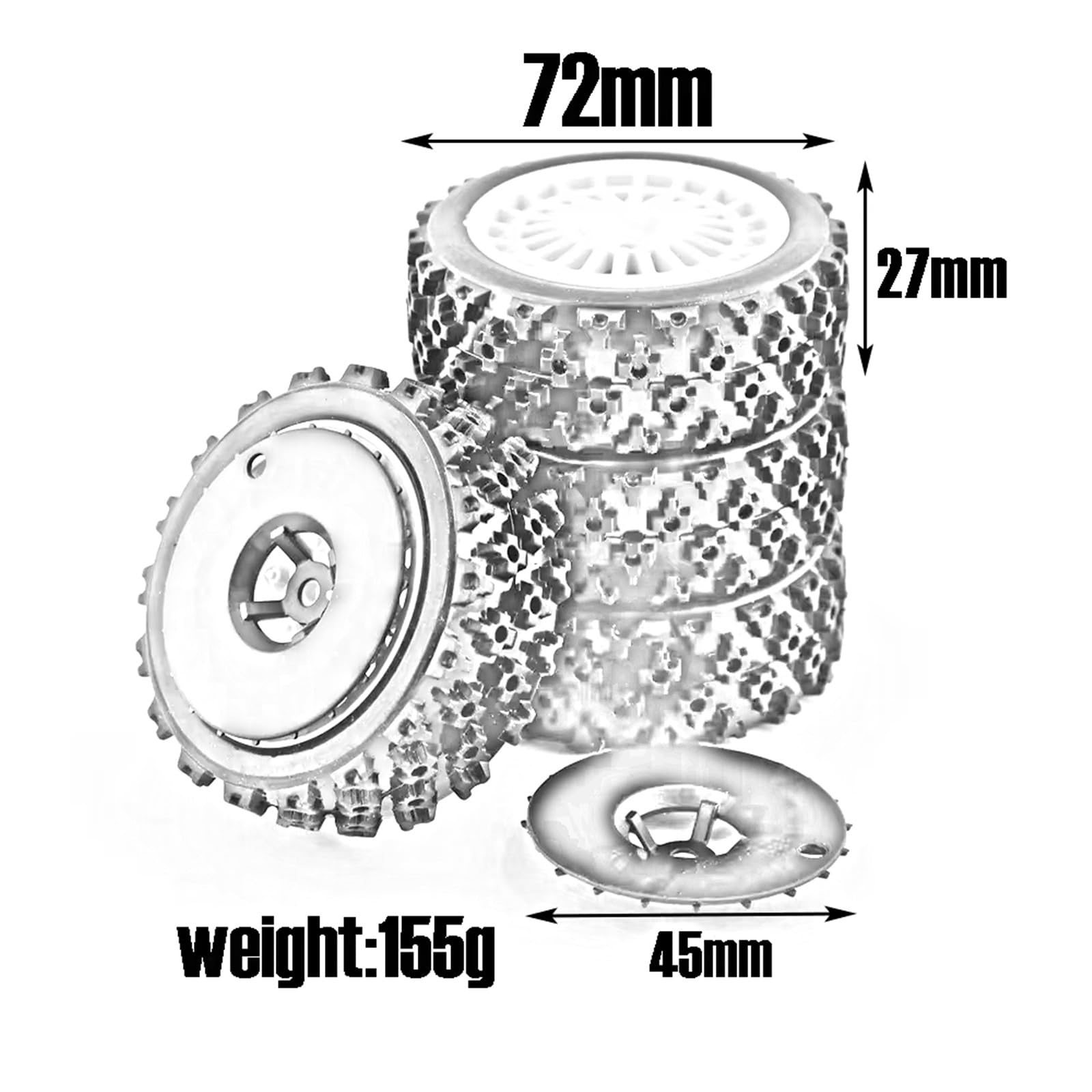 RC Car Pneumatico Ruota Compatibile con Tamiya XV01 TA06 per TT01 TT01E per TT02 per TT02B 1/10 RC per Ricambi per Auto da per Corsa Accessori 72mm Gomma per Pneumatici Ruota(White Disc)