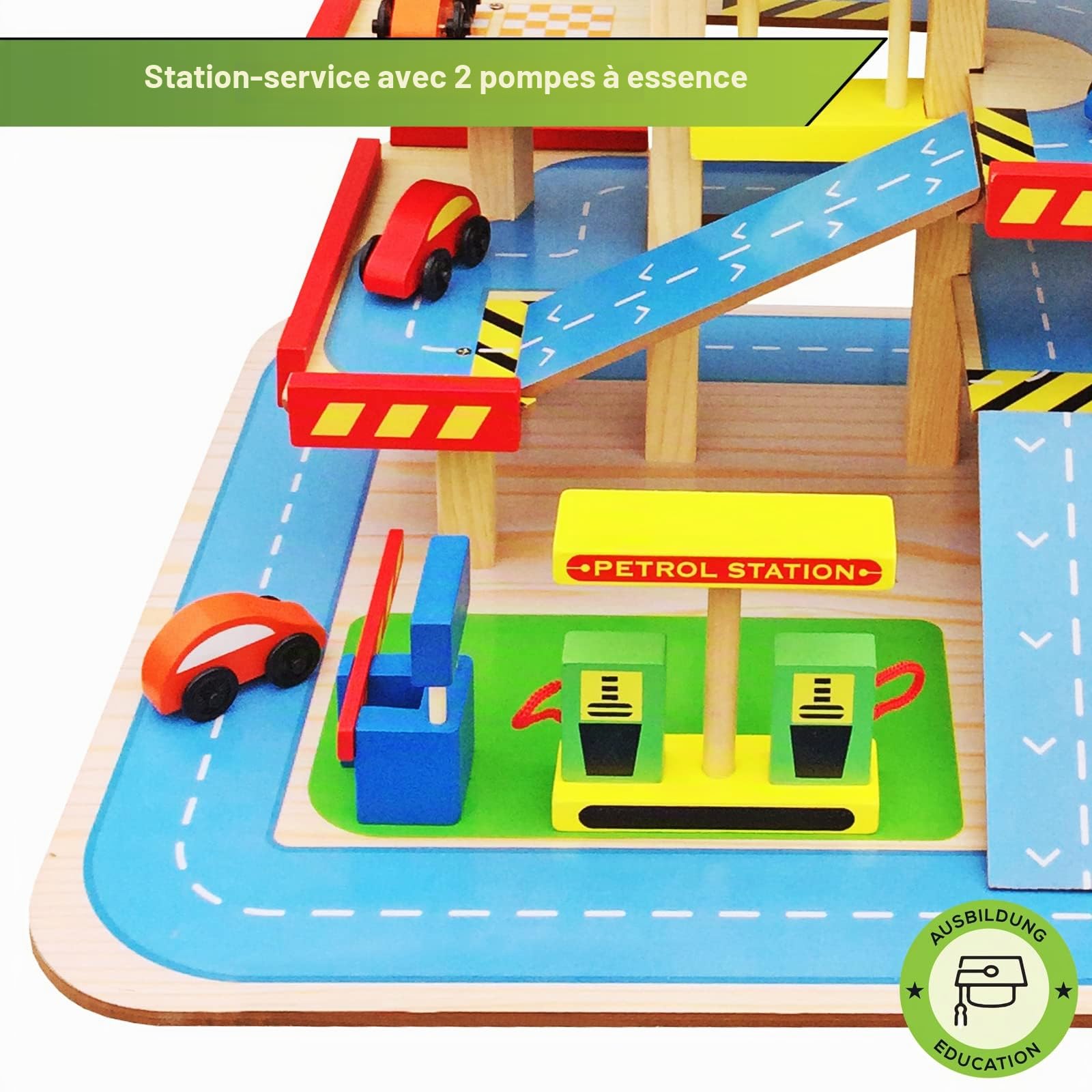 Maison DE Parking pour Enfants de Balinco, Garage à 3 étages, Ascenseur, billetterie, Station de Lavage, Station-Service, 4 Voitures, hélicoptère - Jouets en Bois dès 3 Ans