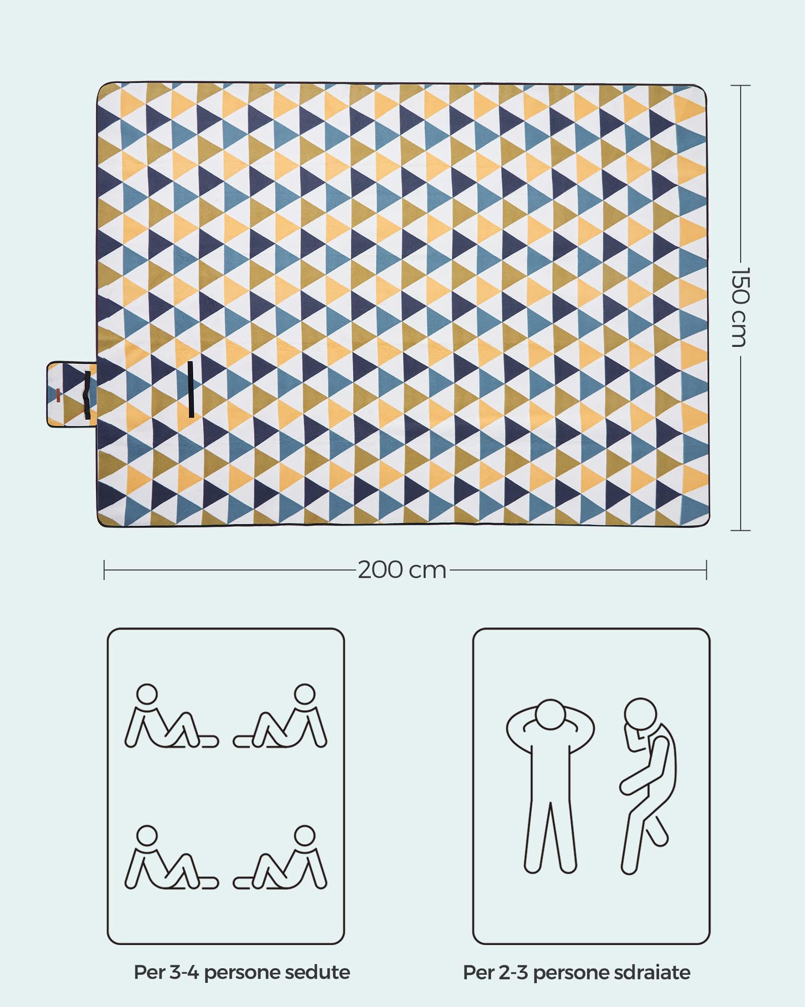 Coperta Picnic Impermeabile 200x200cm - Telo Spiaggia E Campeggio, Design Mandala, Con Picchetti