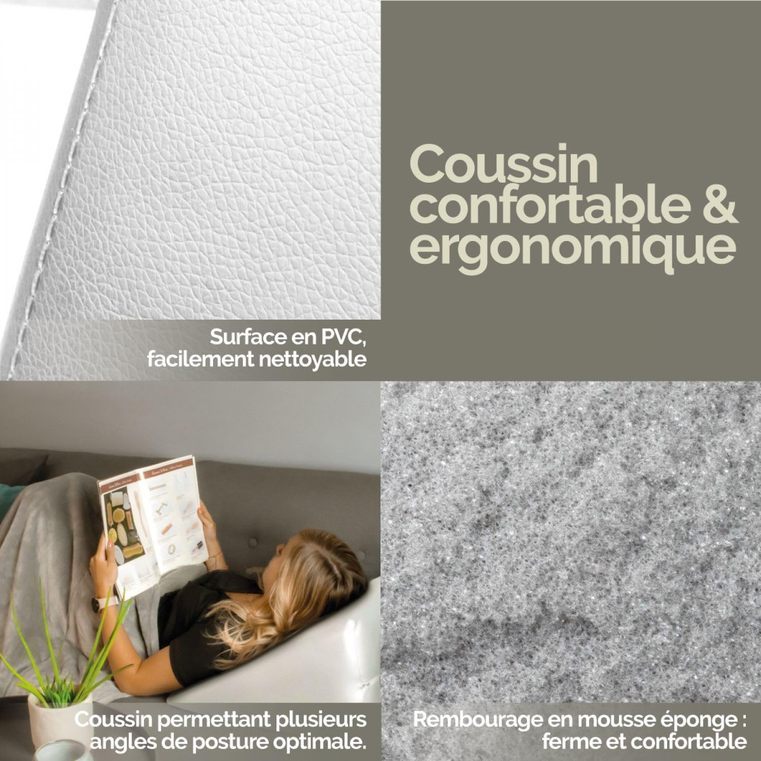 Vivezen - Coussin incliné cale Dos ou Jambes Triangulaire - 2 Coloris
