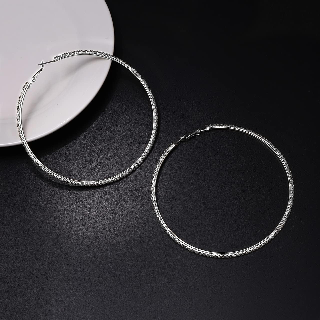 Large Hoop Earrings for Women Rhinestone Crystal Big Circle Hoops Stud Earrings Bridal Wedding Jewelry - Image 3