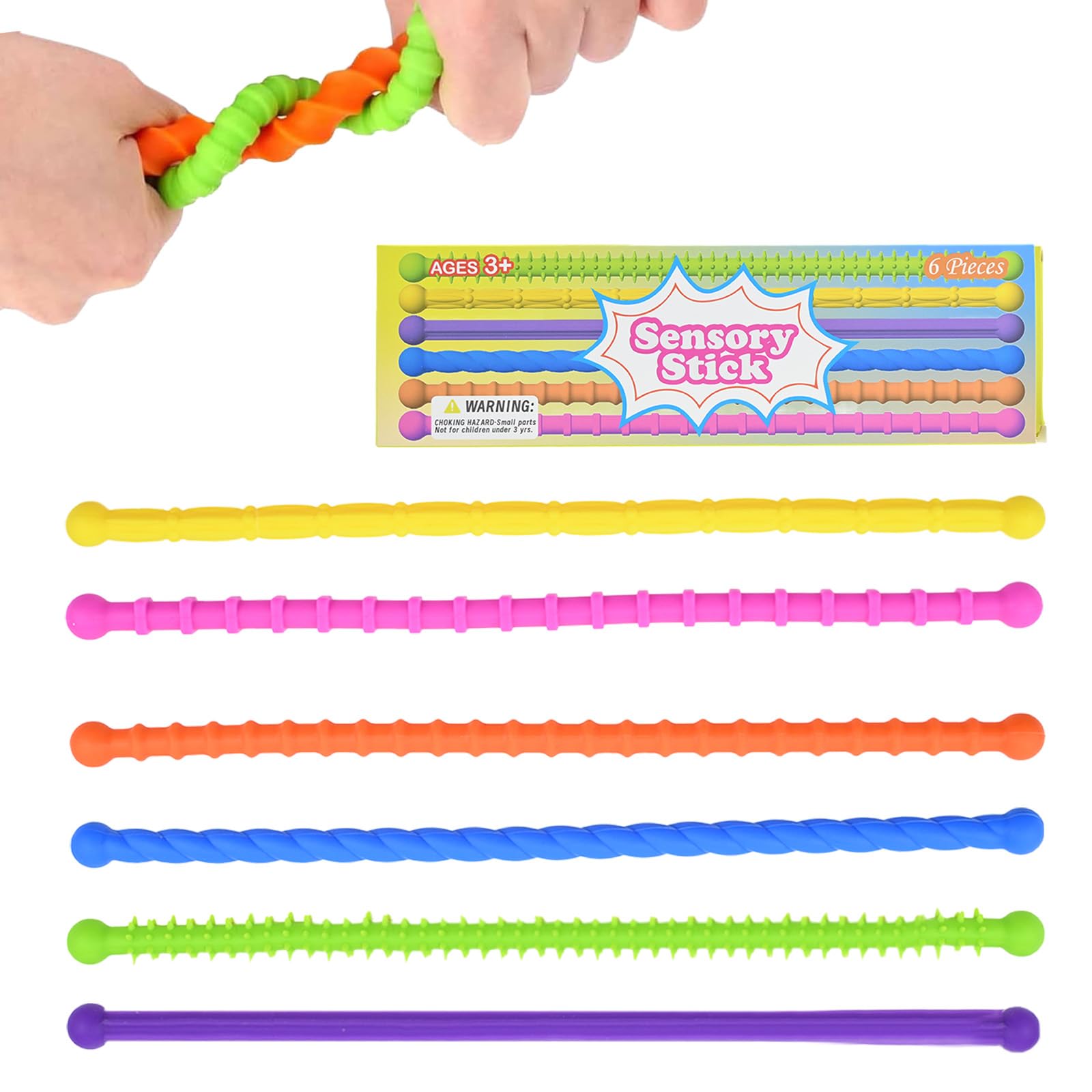 Lanstorm 6 PCS Textured Stretchy Sensory Fidget Toys, Colorful Quiet Fidget Toys, Noodle Texture Sensory Toys