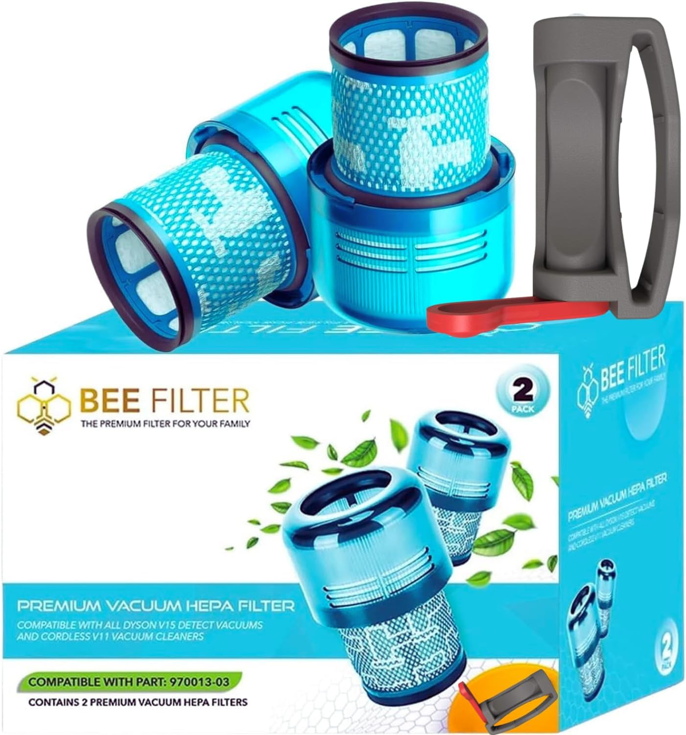2-Pack V15 True HEPA Replacement Filters for V15 Detect, V15 Absolute/Submarine, V11 Animal, V11 Absolute, V11 Filter with On/Off Button Clamp, Part no 970013-02