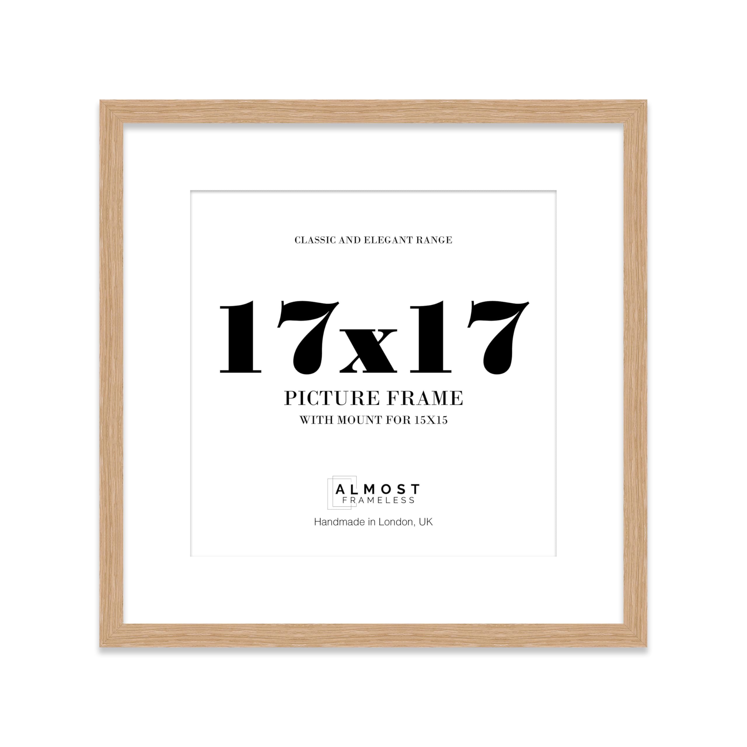 17x17 Oak Picture Frame with Mount for 15x15 Photos, Prints - Modern Square Wall Frame, 1 Pack