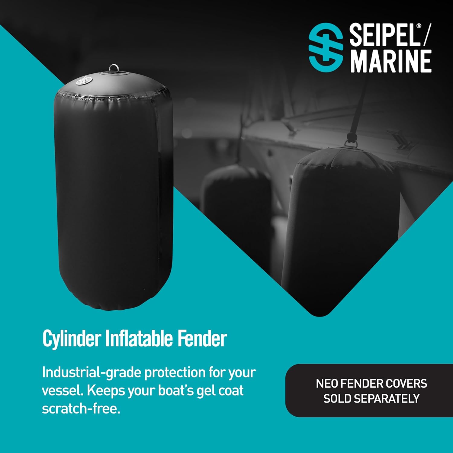 Inflatable Cylinder Boat Fenders – 41oz Industrial Material, RF Welded, Stainless Steel D-Rings – Durable Fenders for Boats, Yachts & Sailboats
