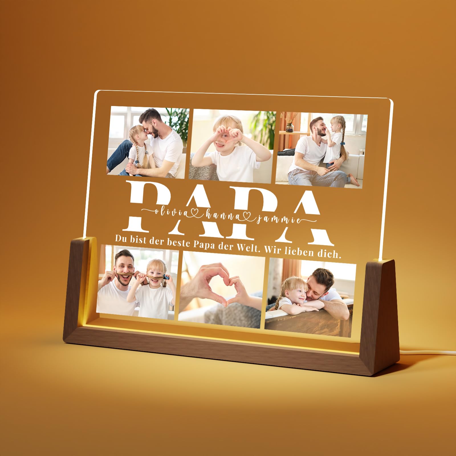 Giftove Vatertagsgeschenk für Papa Personalisiert – Foto Geschenk für Papa LED Bilderrahmen Fotolampe – Papa Geschenk zum Vatertag von Kindern – Geschenkidee zum Vatertag mit Bild