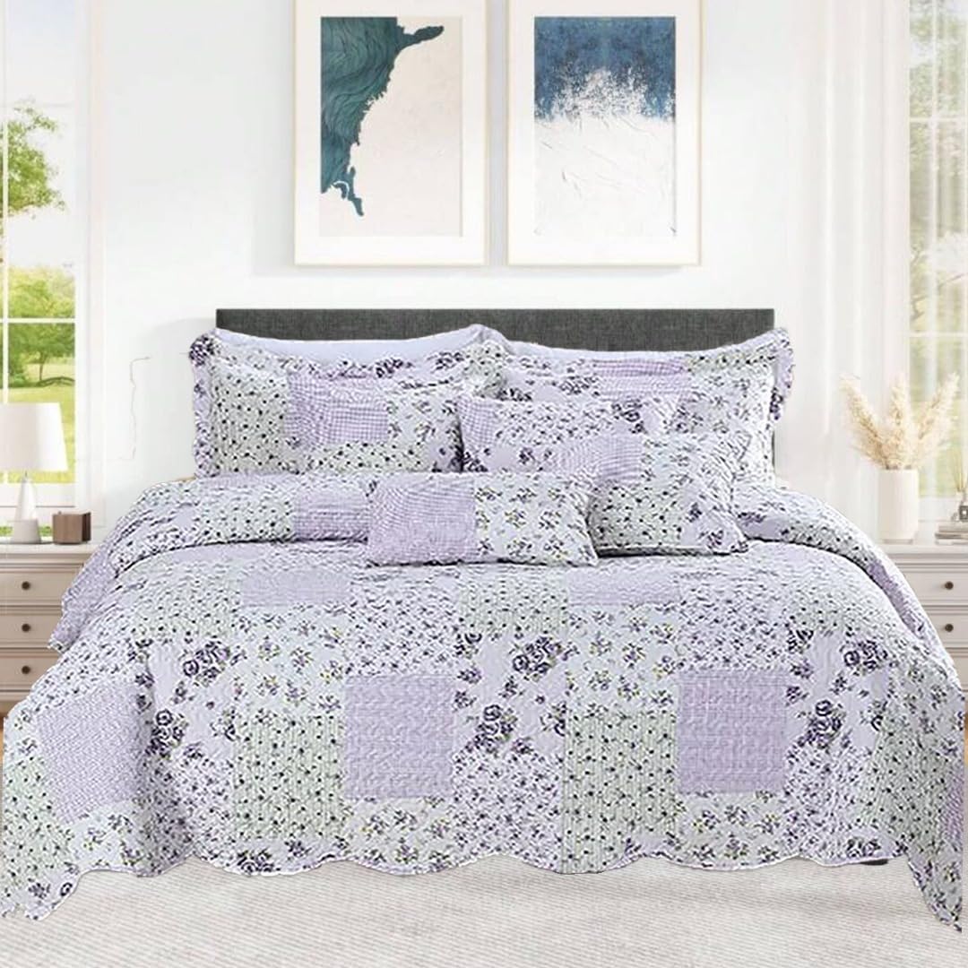 ZIYA HOMES Super King Size Quilted Patchwork Bedspread Comforter Bed Throw with Pillow Sham Coverlet 3-Piece Bedding Set Reversible Cotton Bedsheet Duvet Set Machine Washable