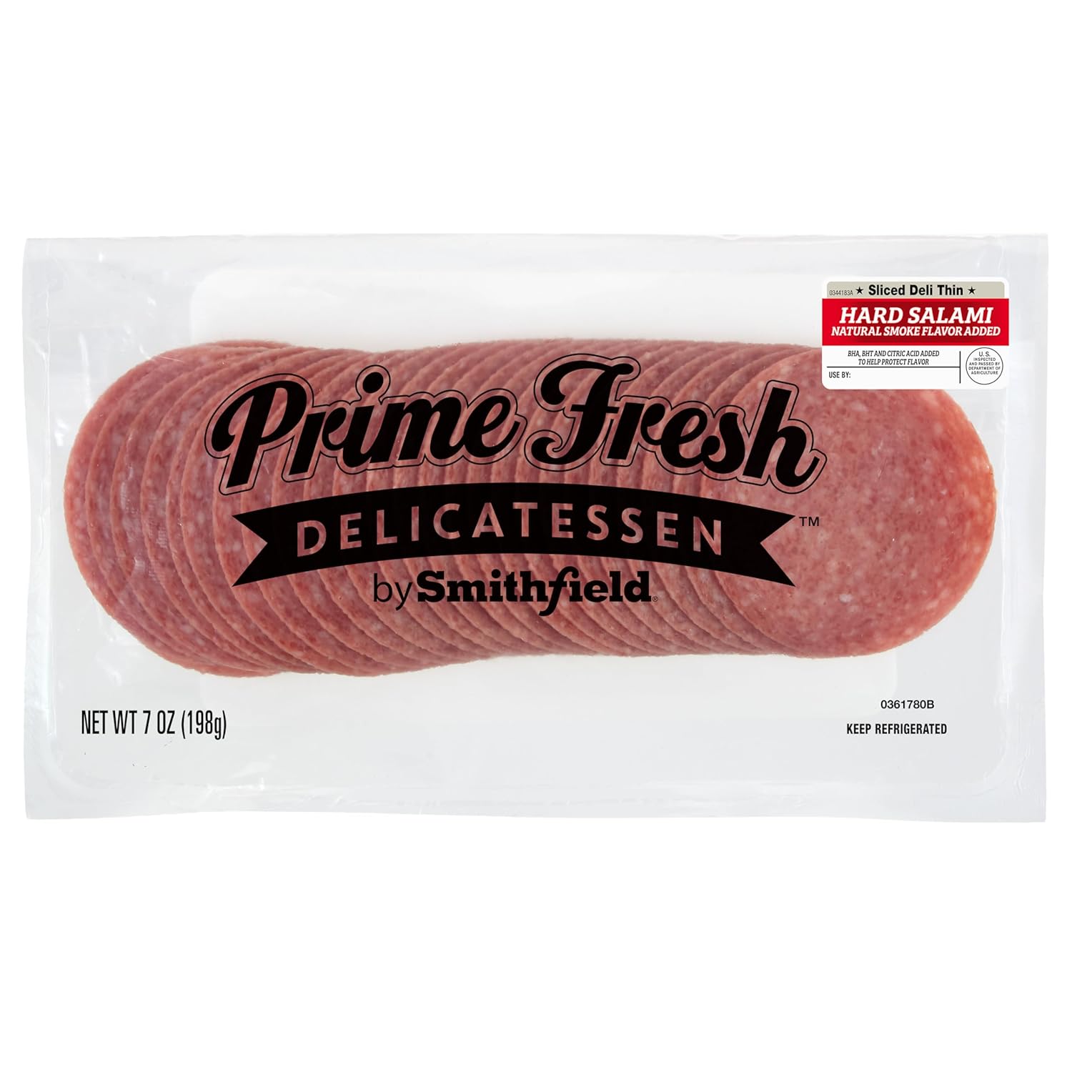 Smithfield Prime Fresh Sliced Hard Salami, 7oz - Deli Thin, Resealable Pack for Sandwiches & Charcuterie Boards