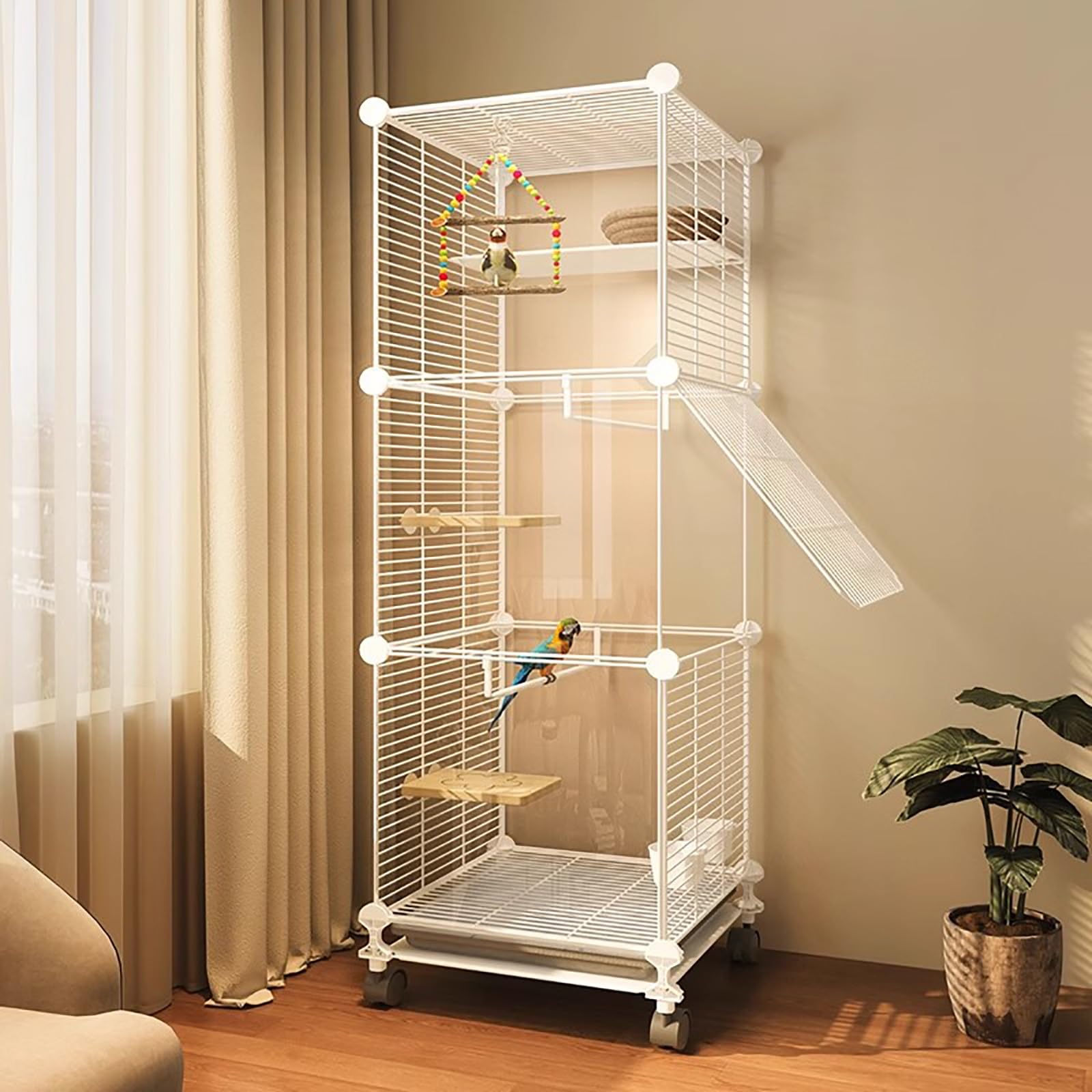 Jaula grande para pájaros con ruedas, jaula para loros, jaula para pájaros Conure con bandeja, nido de hierba, cuenco de comida, espacio extra grande para periquitos