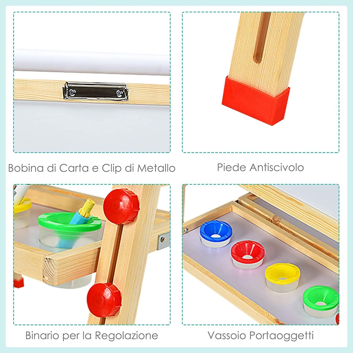 RELAX4LIFE 3 in 1 Lavagna Magnetica per Bambini, Cavalletto per Dipingere Pieghevole, Portatile/Altezza Regolabile 85-147 cm, Giocattolo Educativi 3+ Anni, in Legno di Pino, Accessori Completi