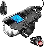 Vista 1 de VLOXO Velocímetro de bicicleta con juego de luces de bicicleta, IP65 impermeable cuentakilómetros de bicicleta con cuerno LED delantera y trasera
