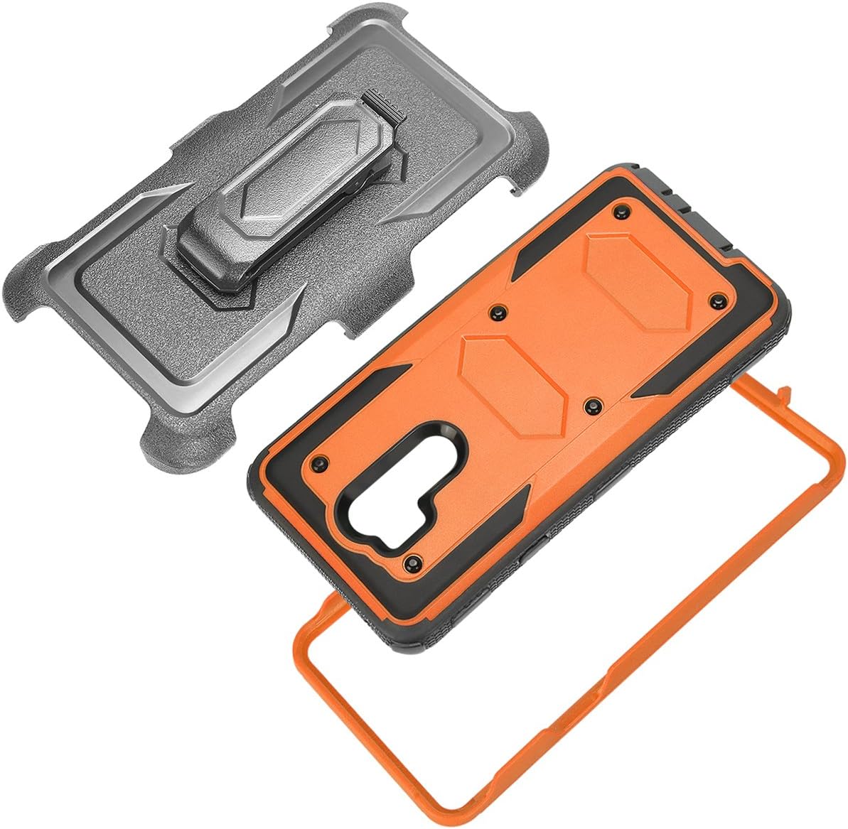 KooJoee Orange Armor Defender Case Compatible with LG G7, Heavy Duty Shockproof Holster [Kickstand][Belt Swivel Clip] Full-Body Rugged Protection Carrying Case with Free Touch Stylus for LG G7 ThinQ