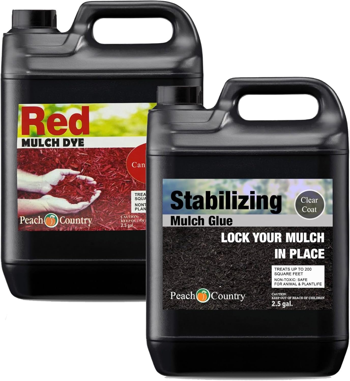 Candy Apple Red Mulch Dye Color Concentrate (2.5 Gallon, Black) and Stabilizing Mulch Glue Binder (2.5 Gallon)