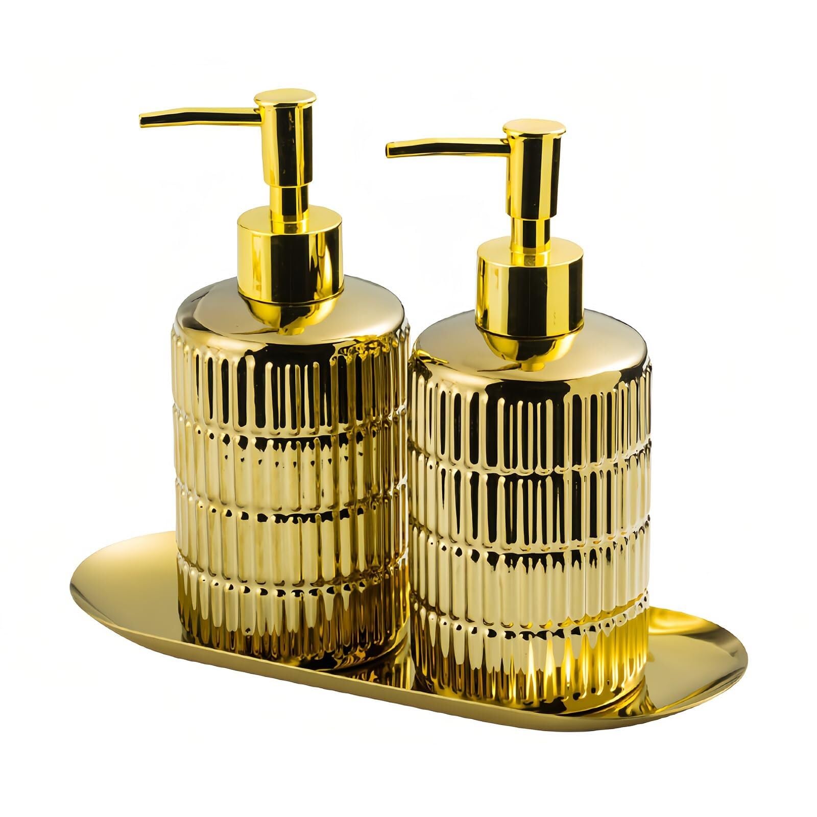 Countertop Ceramic Soap Dispenser 350ml Lotion Bottle With Pump for Barthroom Kitchen Vintage Bathroom Decor(Gold 2 Set)