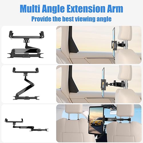 Miniatura 6 de Soporte para tablet para reposacabezas de automóvil, soporte plegable compatible con iPad de 6 a 13 pulgadas, Air, Mini, Switch, rotación ajustable