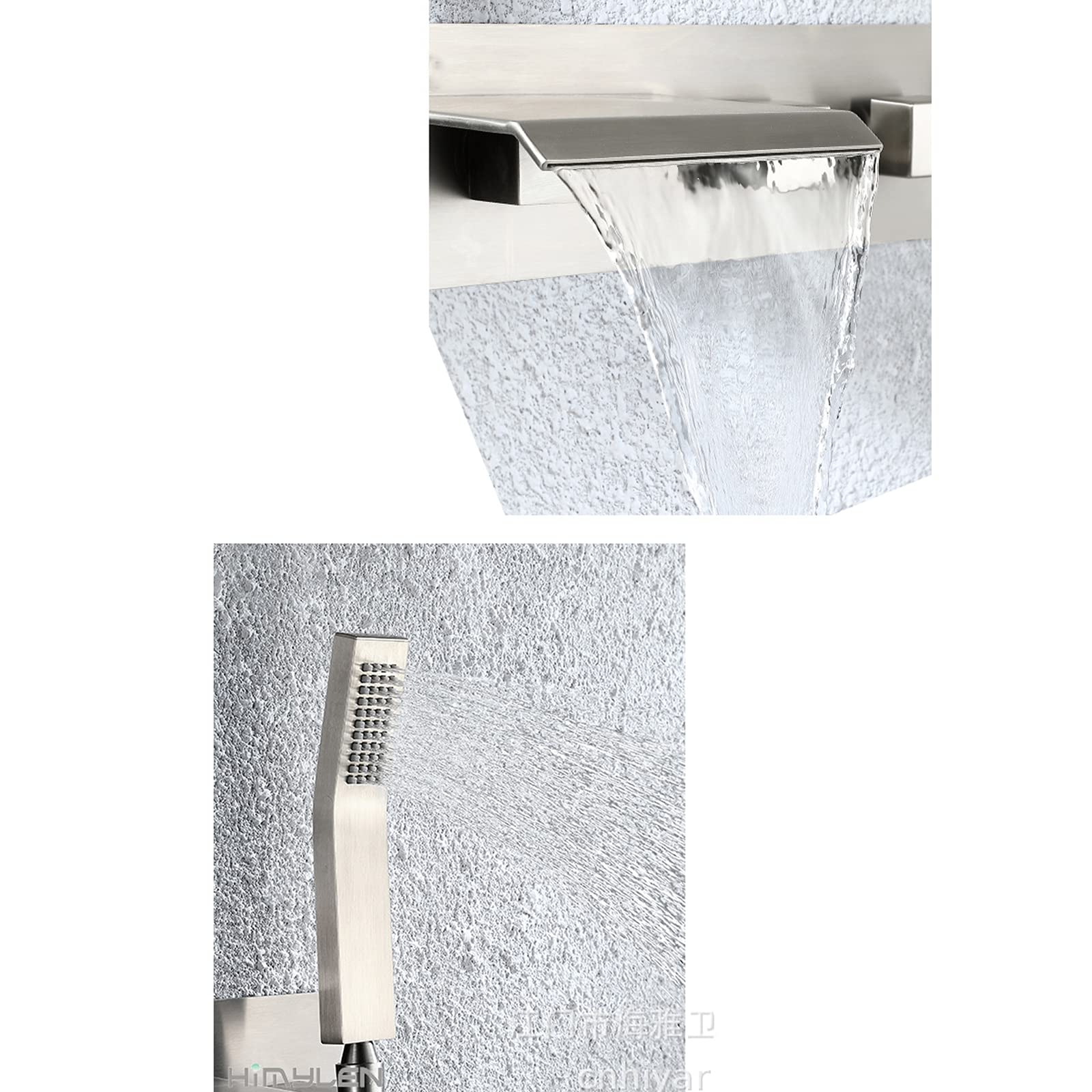 Grifo para bañera Grifo para bañera en cascada Grifo para baño de latón Pared con grifo para bañera con ducha de mano Grifo para bañera con 3 manijas y 5 orificios Válvula de cerámica Grifos para baño