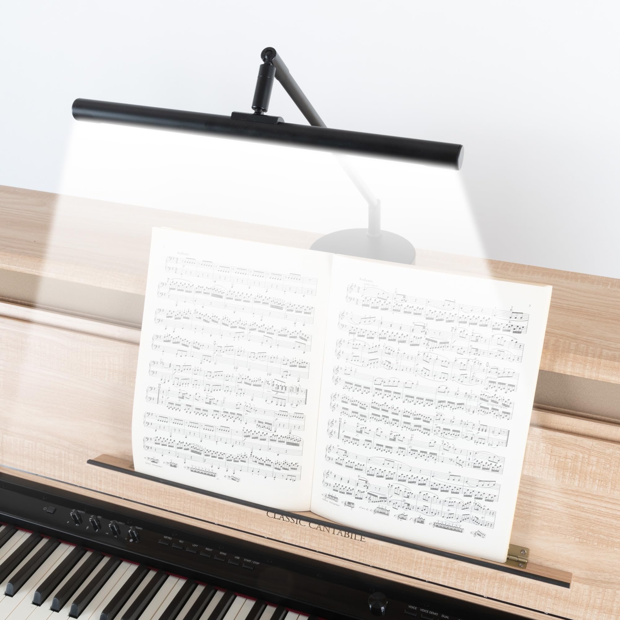 Classic Cantabile SM Lampada per Pianoforte dimmerabile con memory, giunti a sfera, luce calda bianca 78 LED, porta di ricarica, lampada da tavolo nera per leggio.