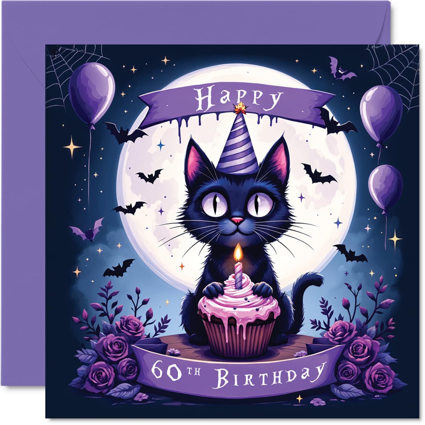 60th Birthday Cards for Women and Men, Spooky Black Cat