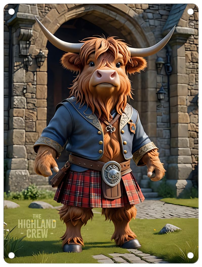 Small (150 x 200mm) Metal Sign - The Highland Crew - Cow at Castle door