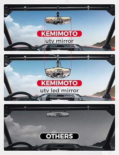 Miniatura 6 de KEMIMOTO Espejo retrovisor UTV con luz batería recargable incorporada, espejo UTV ajustable de 360 para uso pesado, se adapta a barra antivuelco de