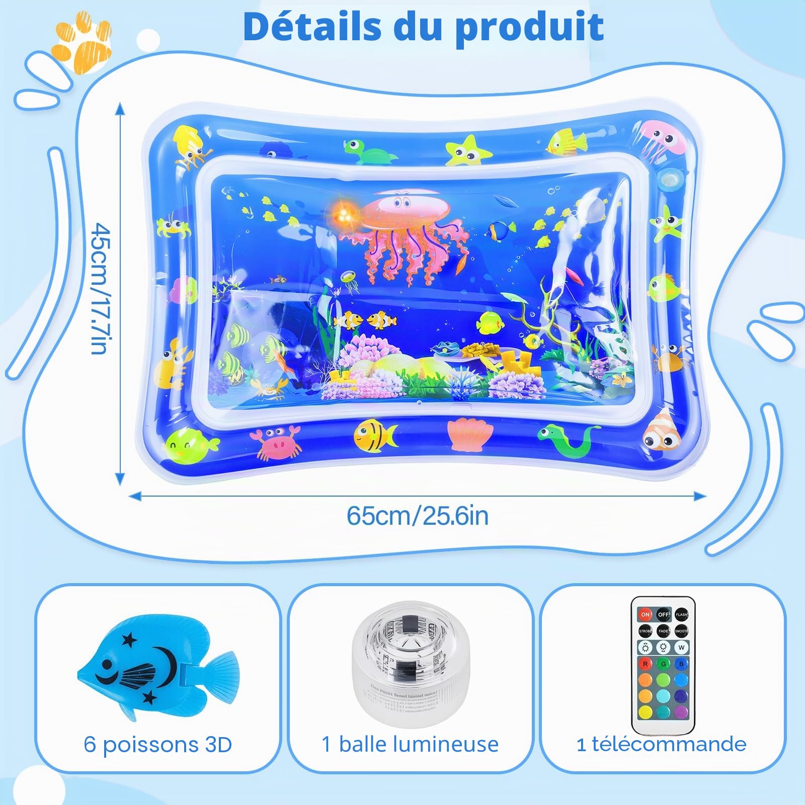 KATELUO Tapis de Jeu Aquatique Chat, LED Tapis Sensoriel d'eau Chats, Tapis d'eau Gonflable pour Chat, Tapis d'eau Interactif d'été pour Chats, Utilisable à l'intérieur et à l'extérieur en été