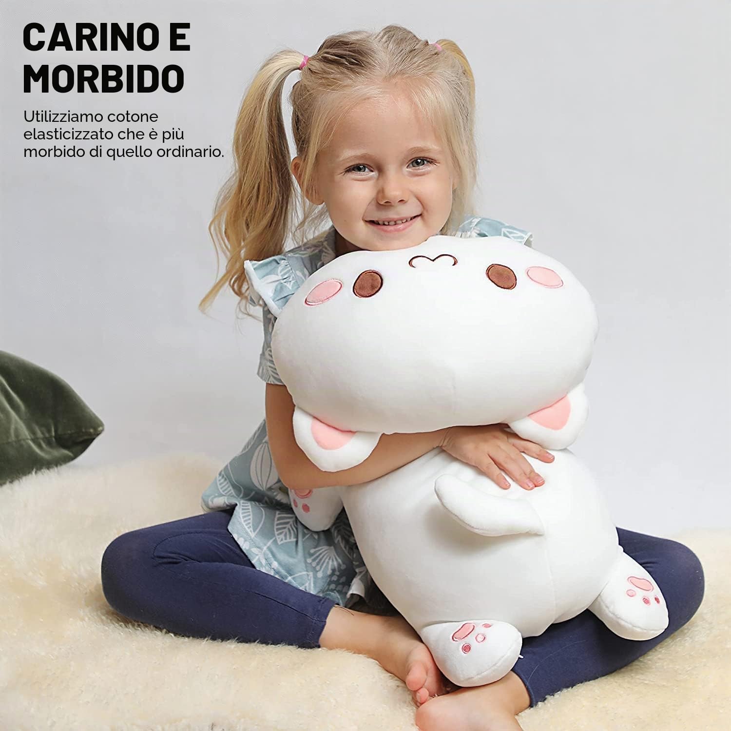 shownicer Peluche Gatto, Kawaii Giocattolo Morbido, Animali di Peluche Gattino, Bambola di Peluche Cuscino, Regalo per Bambini Ragazza 3+ Anni (Bianco, 50cm)