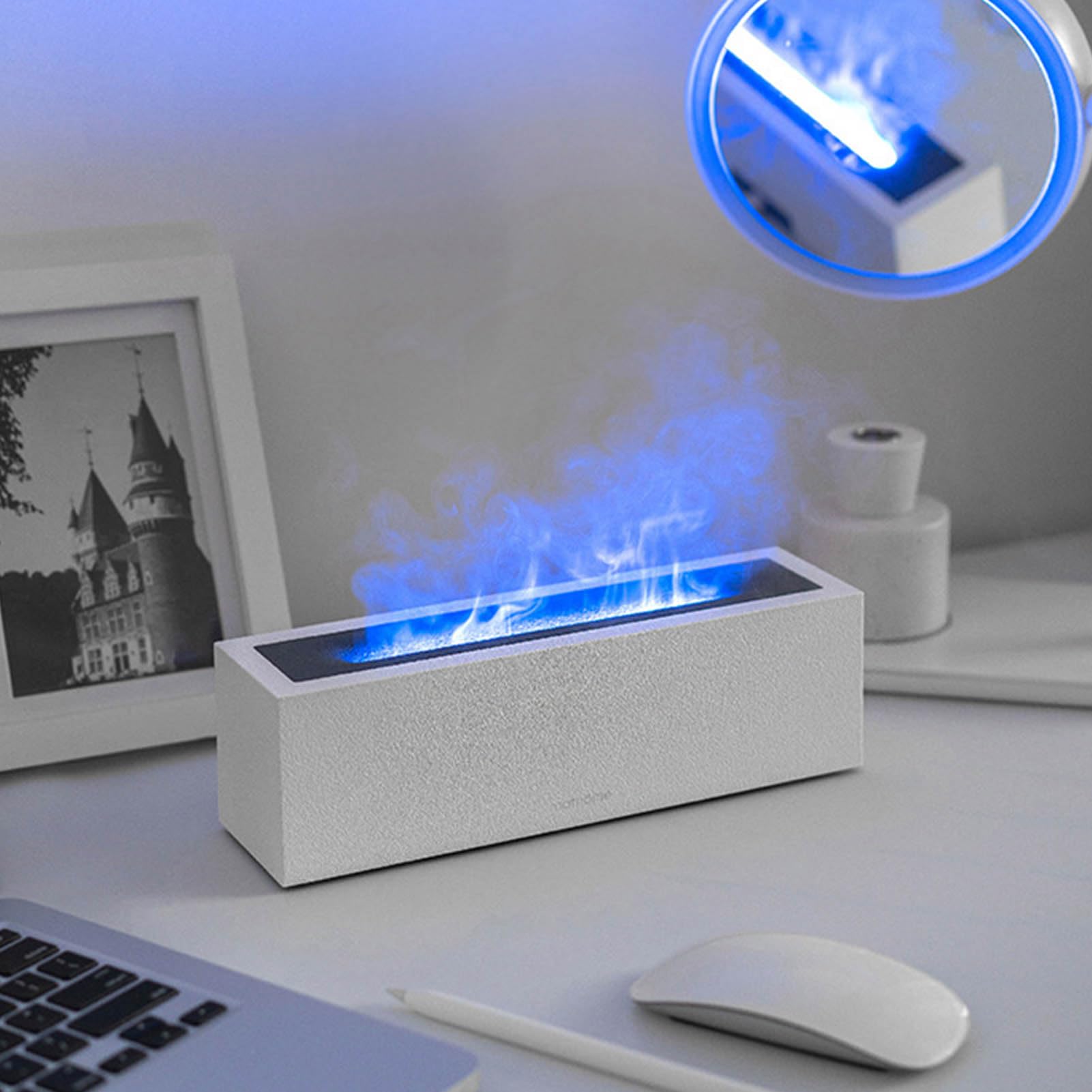 Diffusore di oli essenziali Nordic Flame per aromaterapia e (Bianca) | Diffusore di oli essenziali in stile nordico con effetto luce fiamma, capacità 300 ml, emissione di nebbia silenziosa e