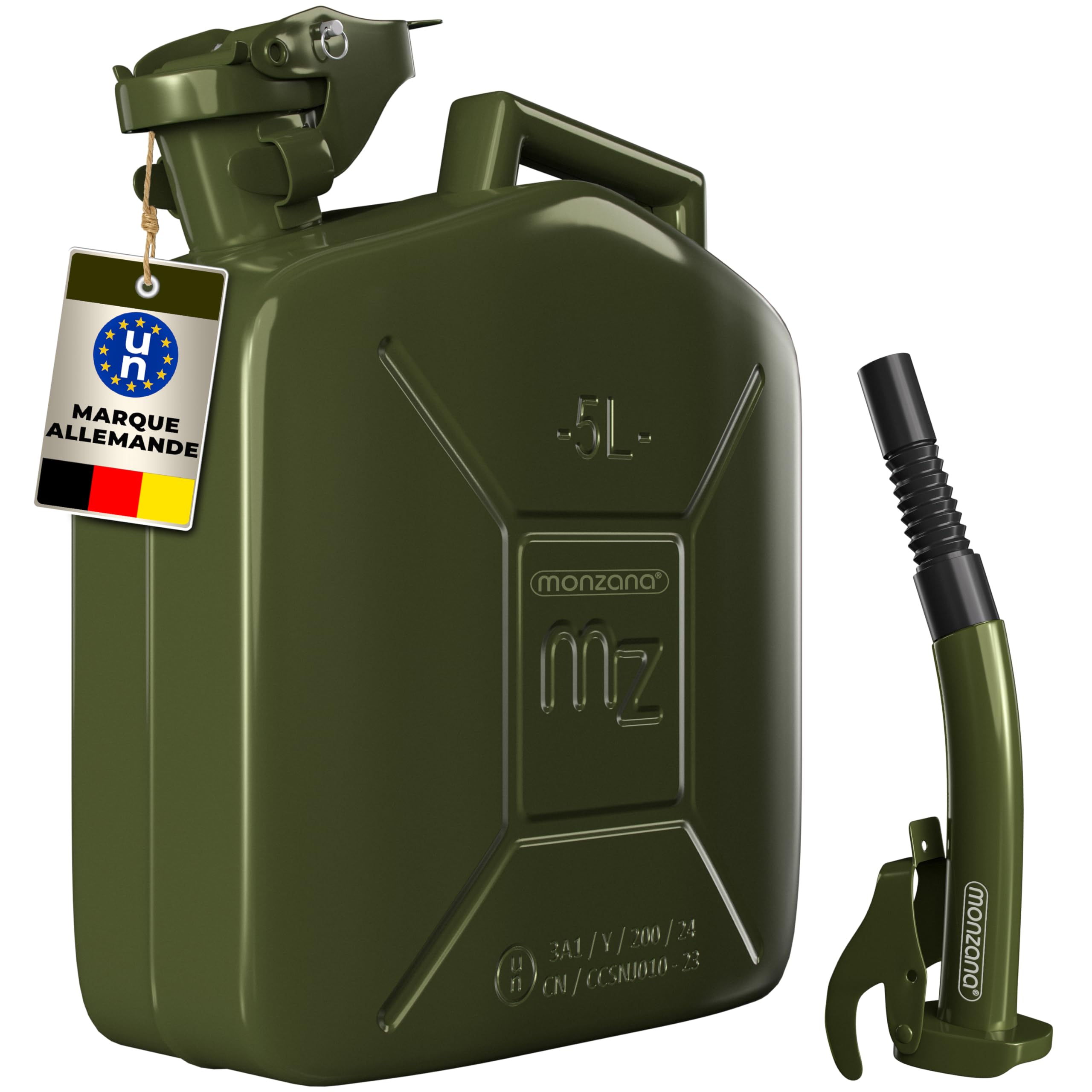 Jerrican en métal 5L Bidon avec bec verseur 24x12x35 cm Liquide carburants